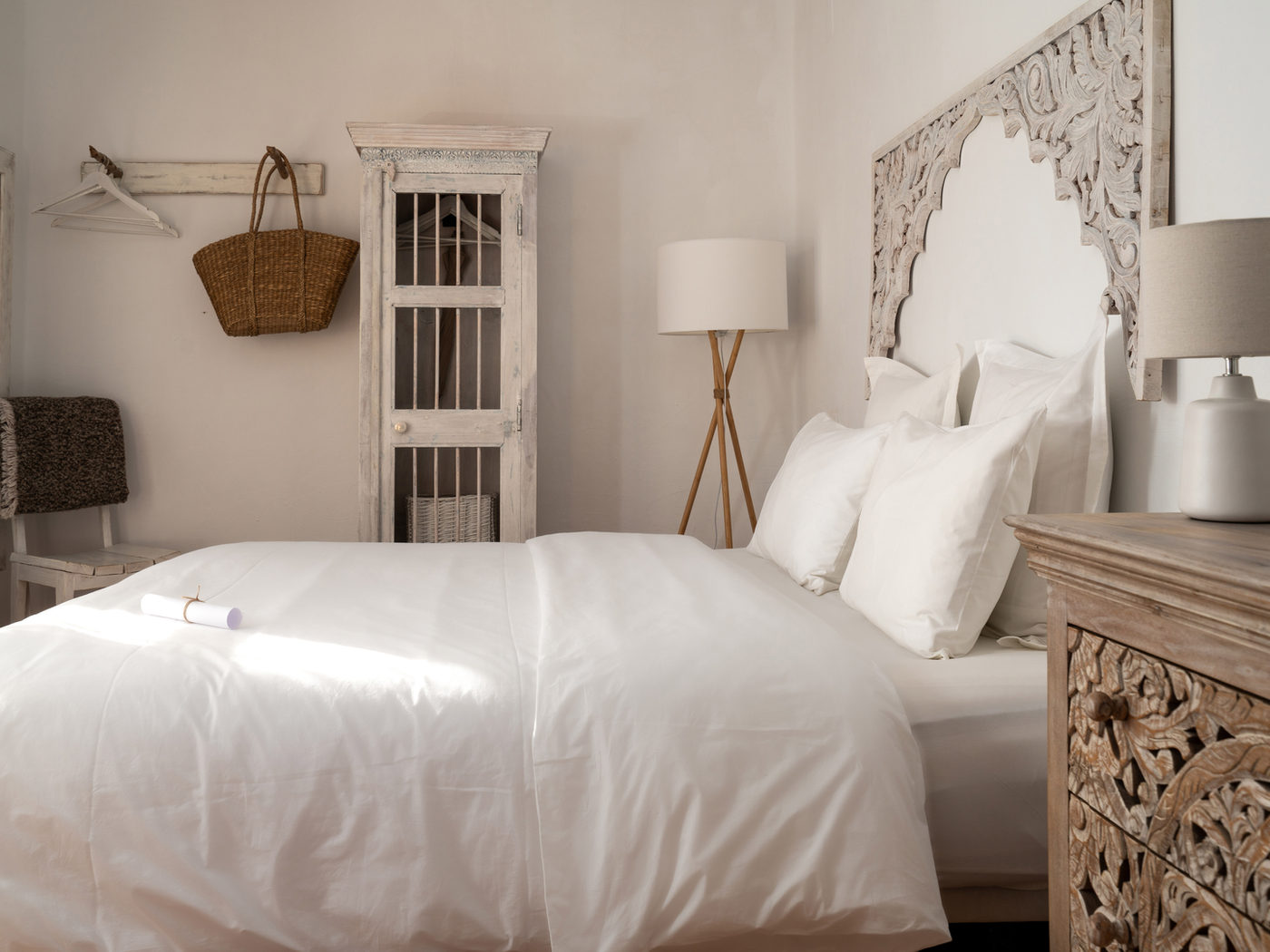 Bedroom with linen bedding and morning light